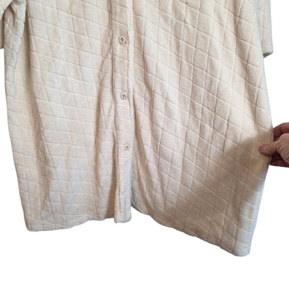 Monrow Women's Terry Cloth Button-Up Shirt Short Sleeves Oversize Ivory Small - Picture 7 of 14